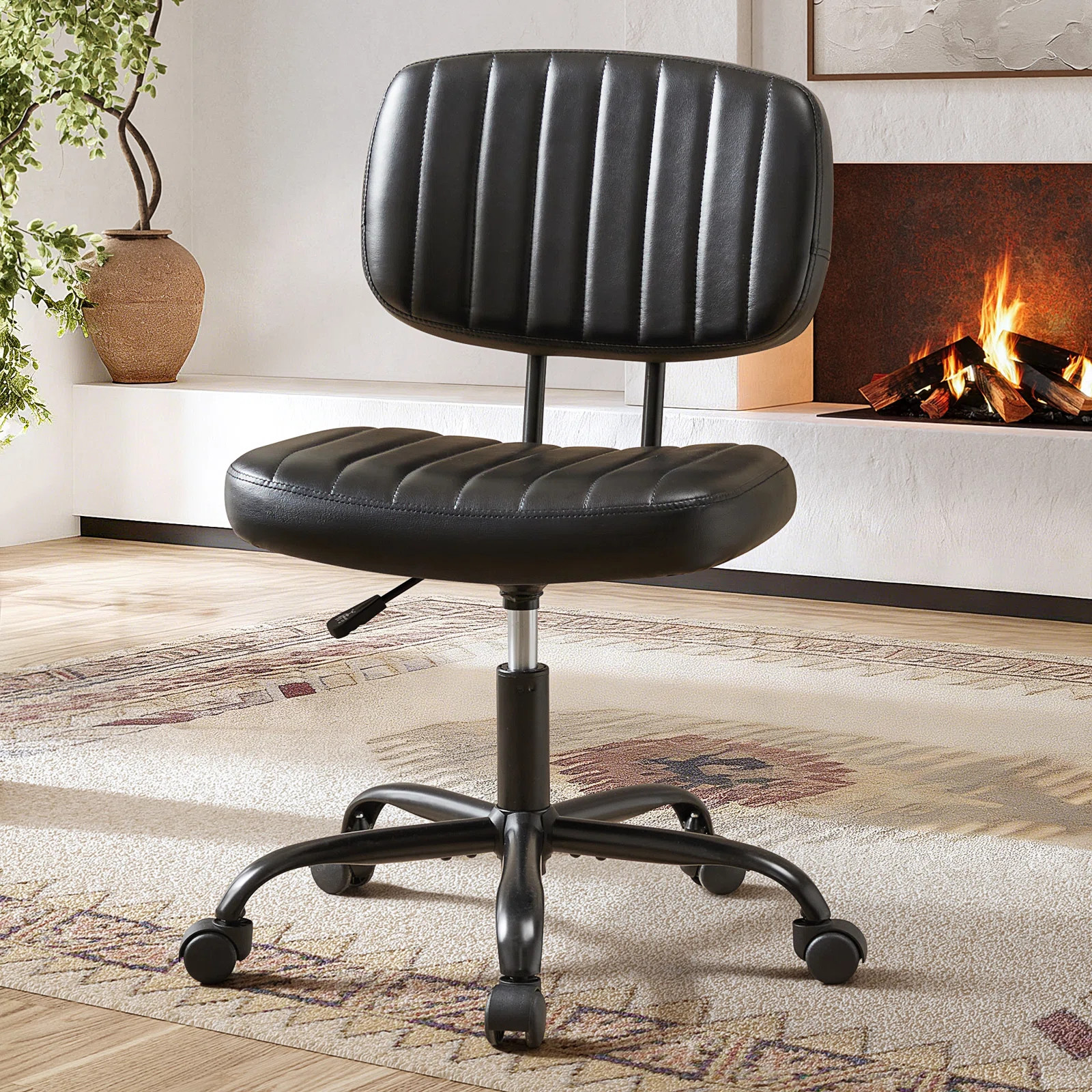 Duthill Armless Home Office Chair, Faux Leather Swivel Task Chair with Back | Wayfair North America
