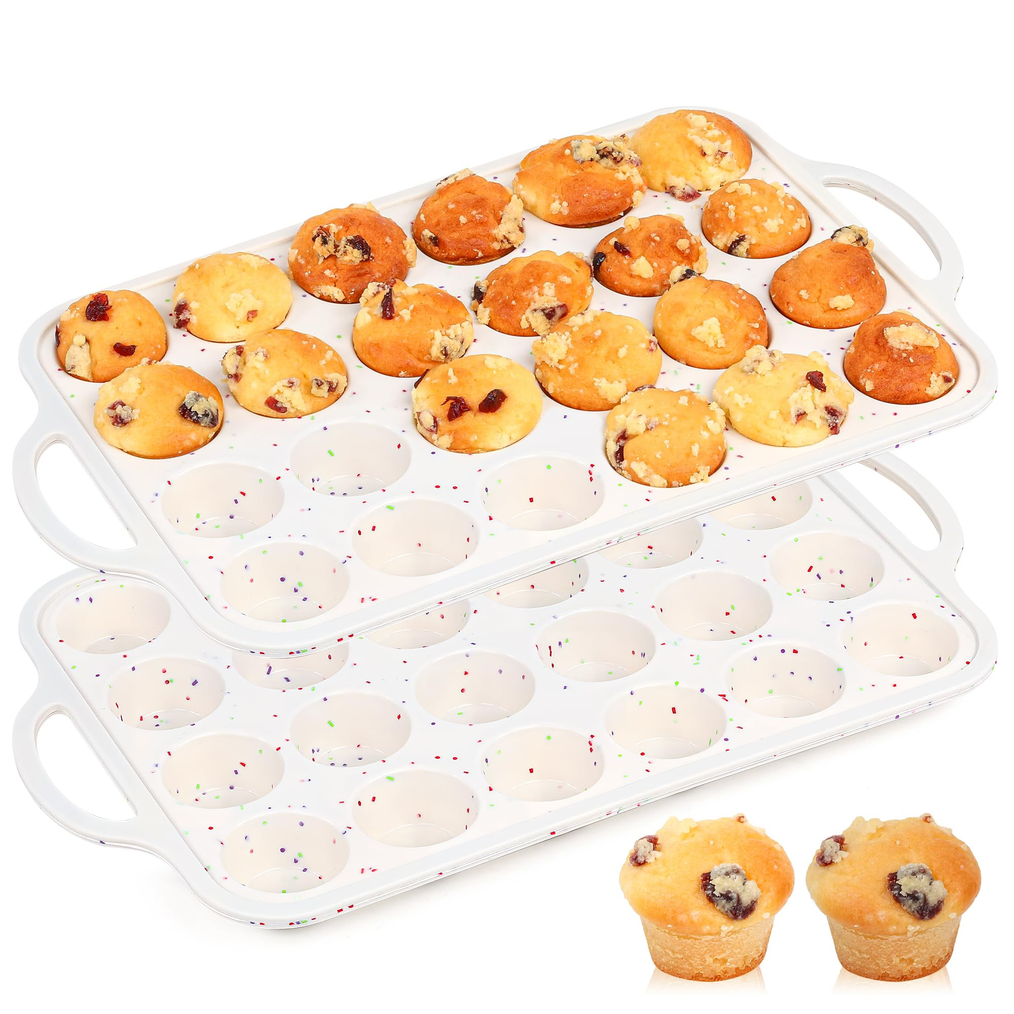 Silicone Muffin Pans For Baking Mini Nonstick Cupcake Pan 24 Cups Silicone Cupcake Molds With Met... | Amazon (US)