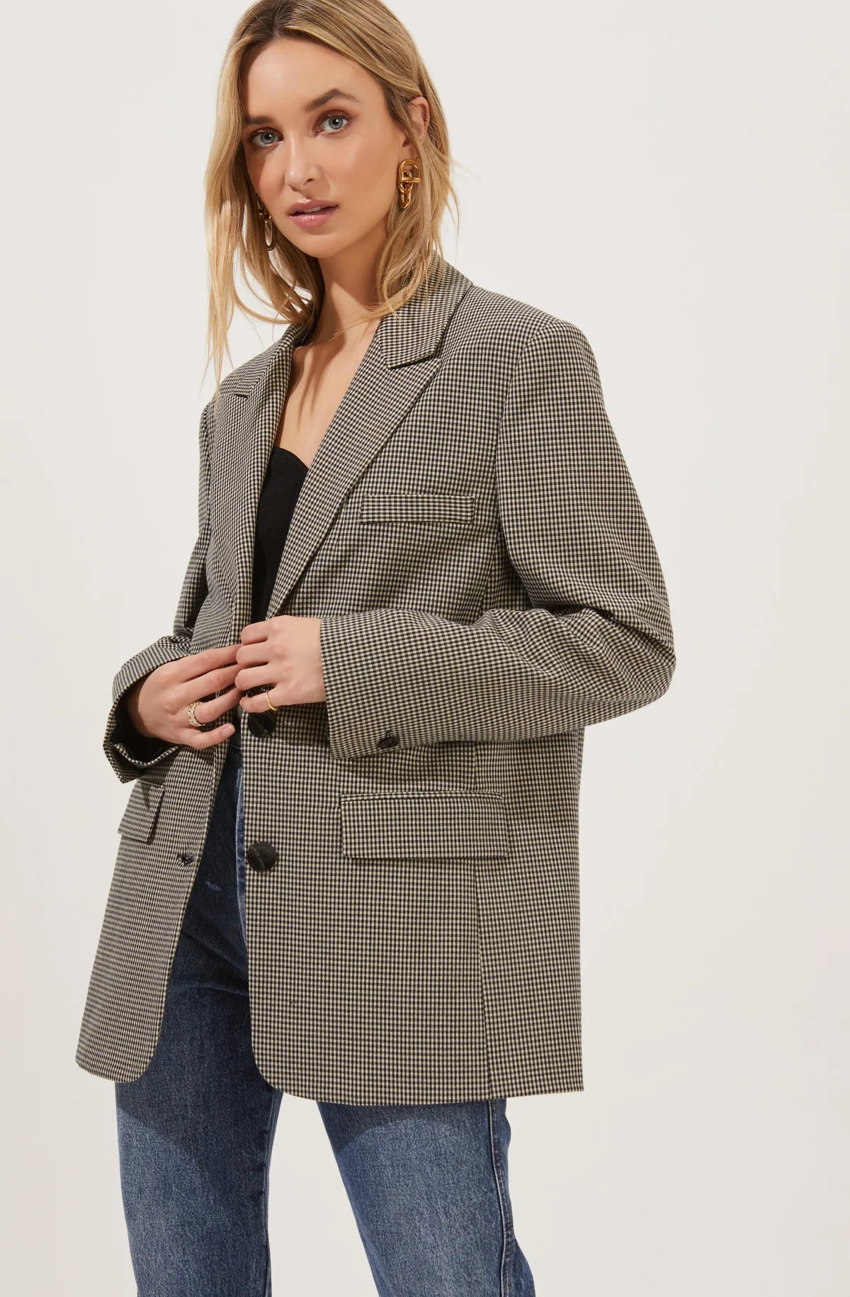 Boyfriend Oversized Blazer - Black-Ivory Check / L | ASTR The Label (US)