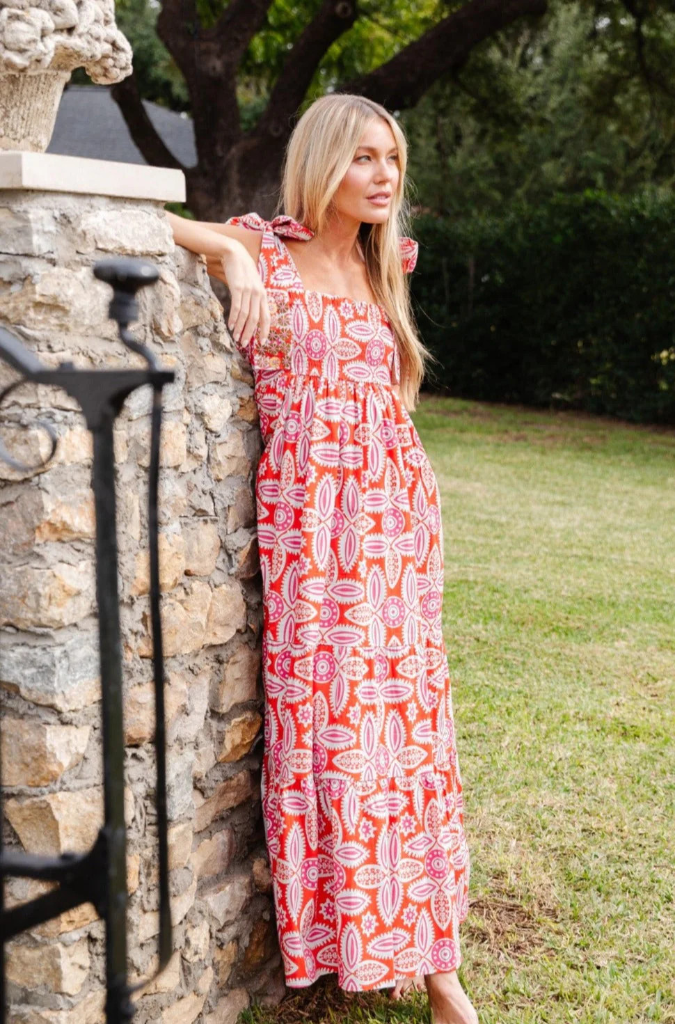 Sheridan French I Fall 2024 I Kelly Dress in Persimmon Pink Tribal | Sheridan French