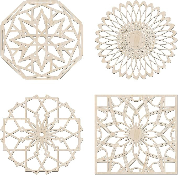 Ambesonne Mandala Wooden Wall Art Set of 4, Nature Themed Floral Details Geometry, Birch Wood Ply... | Amazon (US)