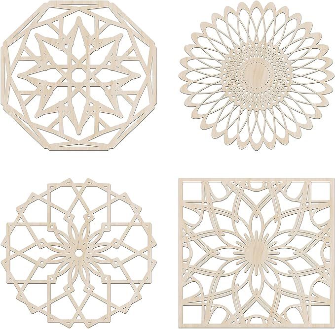 Ambesonne Mandala Wooden Wall Art Set of 4, Nature Themed Floral Details Geometry, Birch Wood Ply... | Amazon (US)