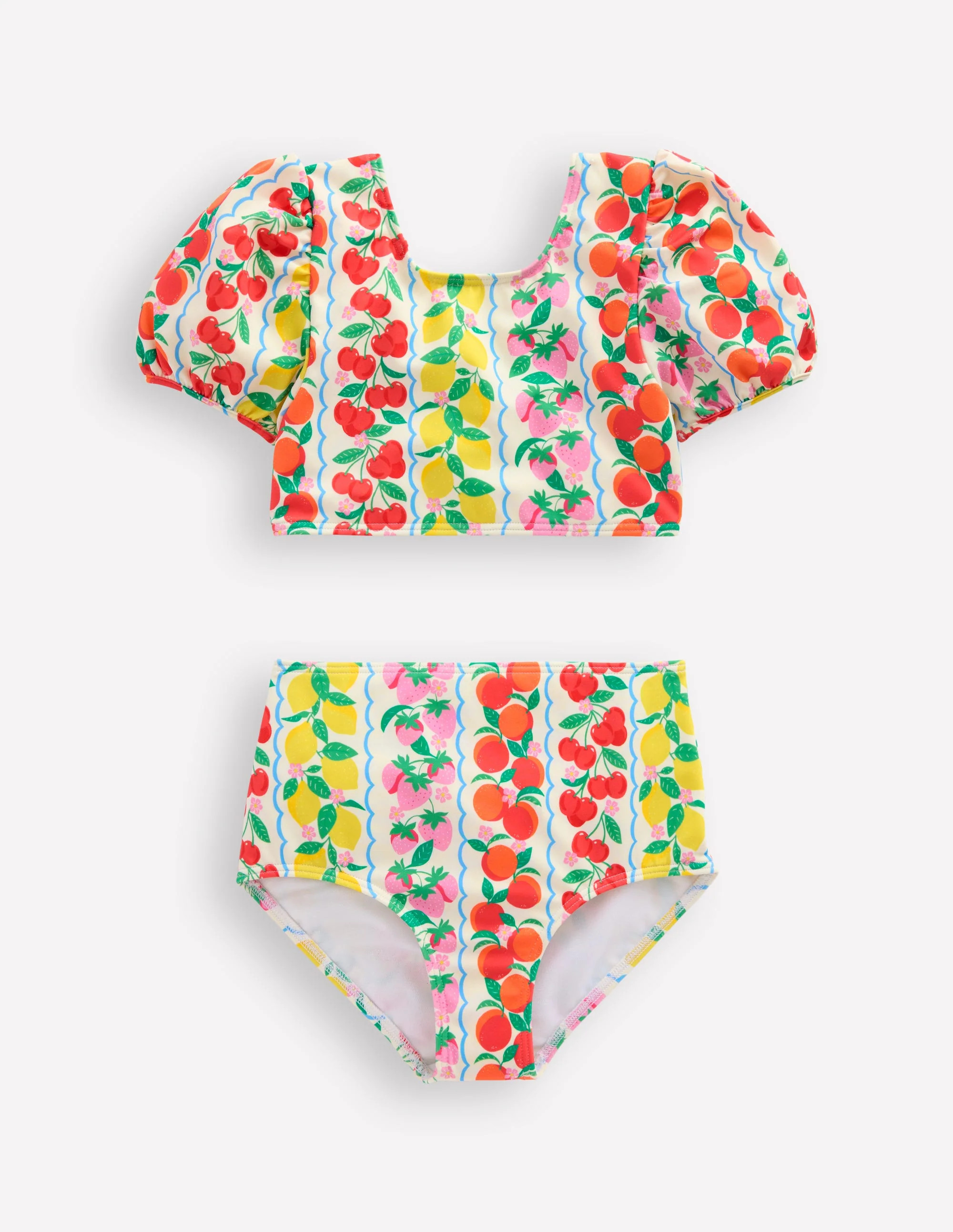 Sandy Puff Sleeve Bikini-Rainbow Fruit Stripe | Boden (US)