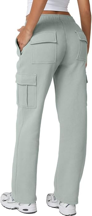 QINSEN Baggy Medium Waist Elastic Sweatpants for Womens Casual Long Fleece Cargo Pants with Pocke... | Amazon (US)