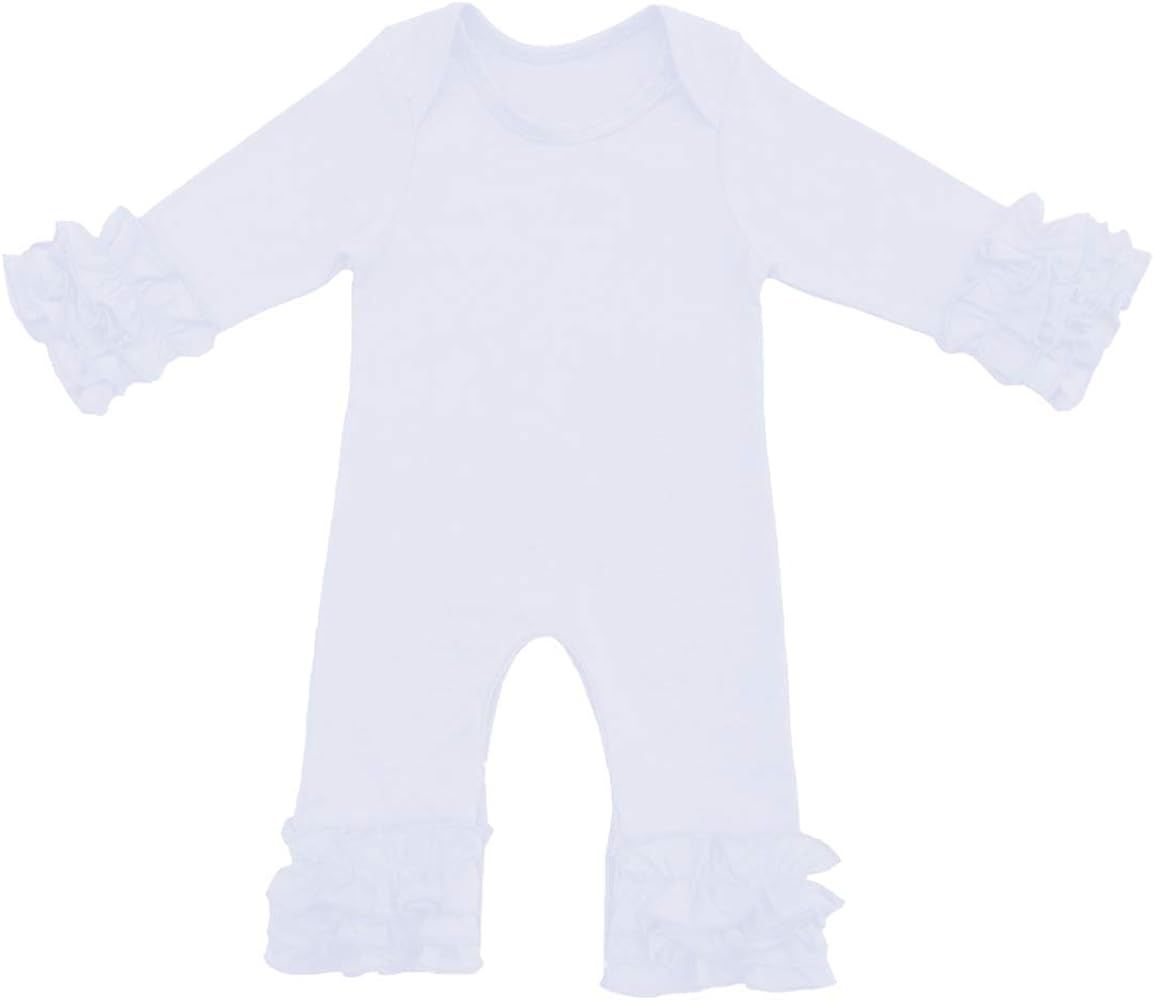 Baby Girls Boys Valentine's Icing Ruffle Jumpsuit Pants Plain Layering Bodysuit Romper Long Sleeve P | Amazon (US)