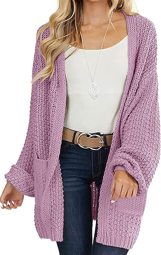 MEROKEETY Women's Open Front Chunky Knit Sweater Oversized Lantern Sleeve Cardigan Outwear | Amazon (US)