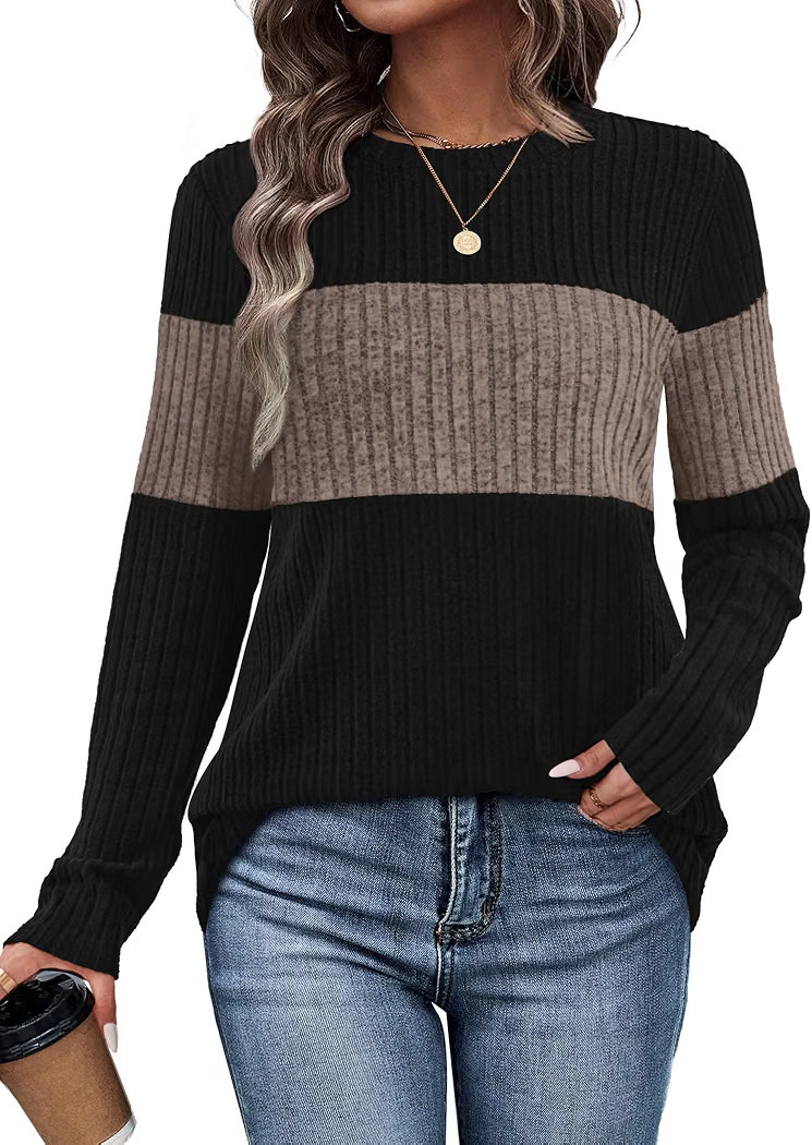 WIHOLL Womens Sweaters Trendy Color Block Tops Long Sleeve Shirts Fall Outfits Early Fall Fashion... | Amazon (US)