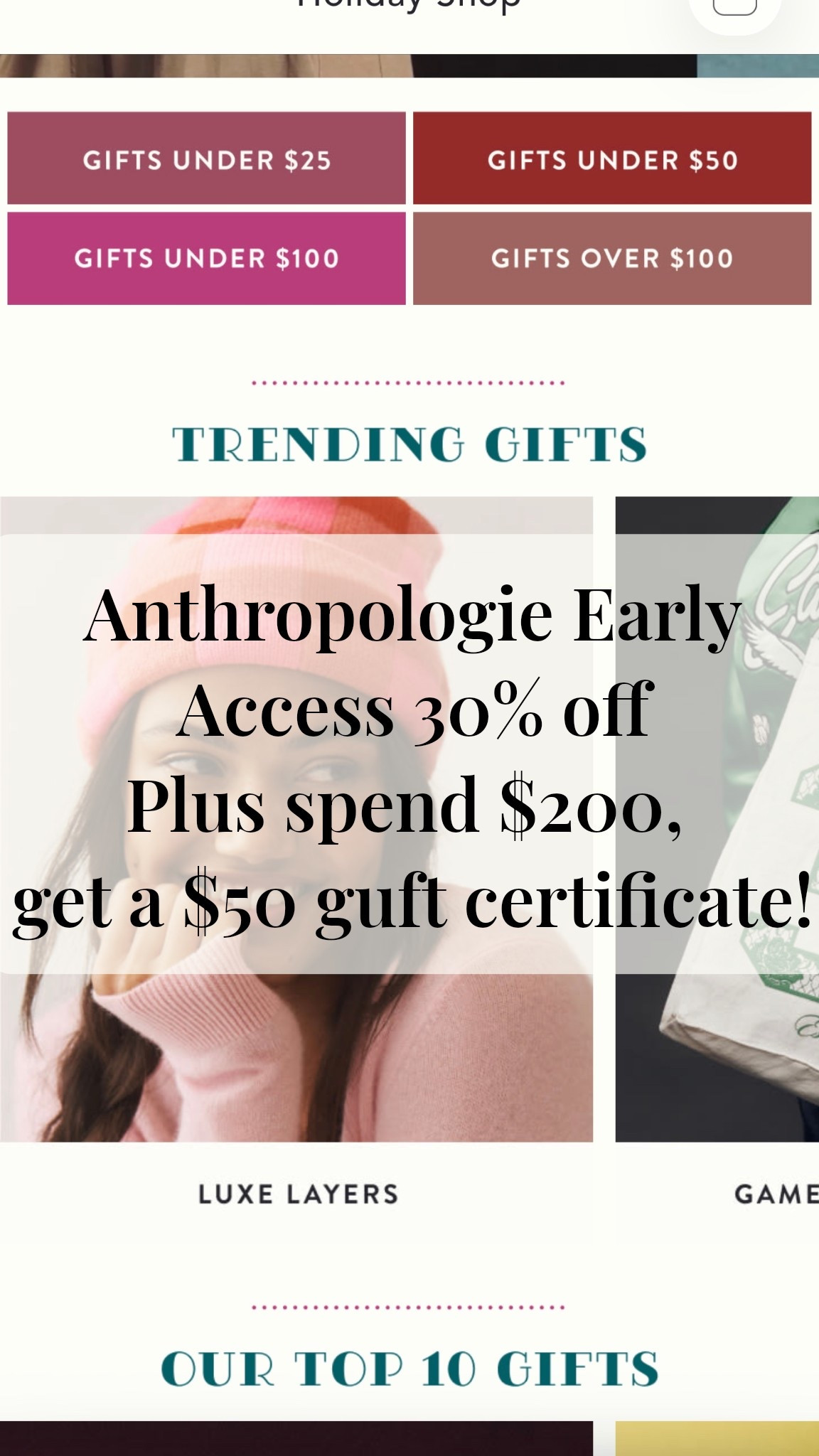 Anthro Early Access for LTK! Early cyber week sales, +30% off. Spent $200 and get $50 towards a future purchase.! Happy Shopping ❤️
