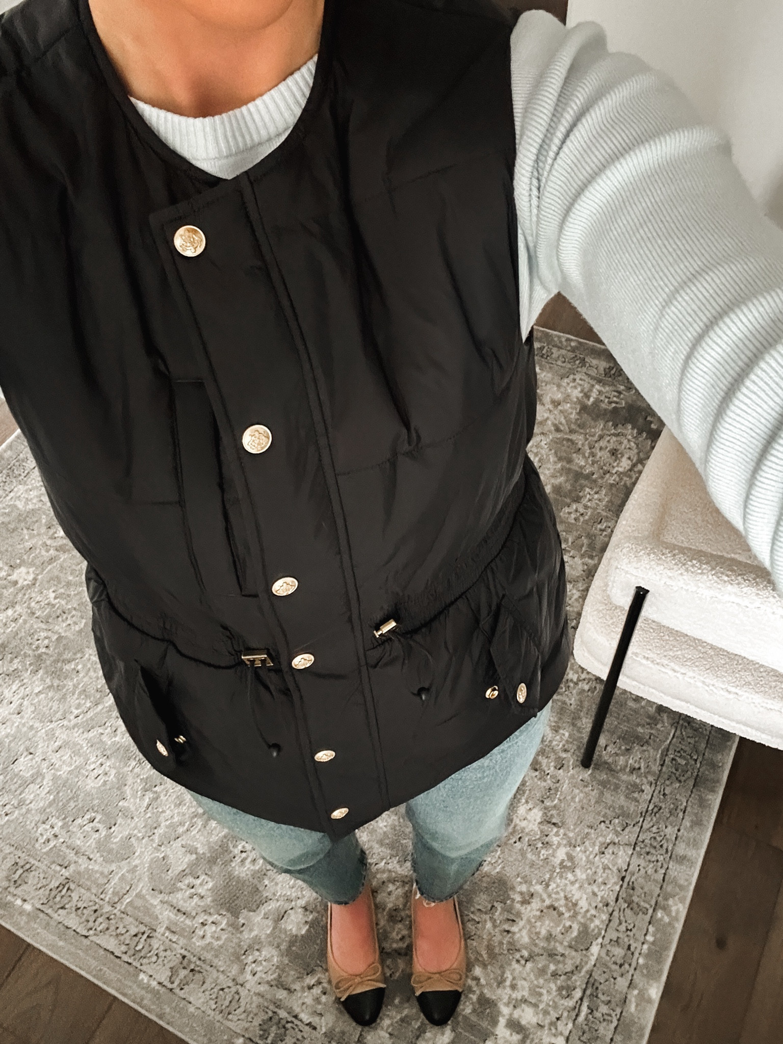 Collarless vest - small, ballet flats, agolde jeans - 27

#LTKsalealert