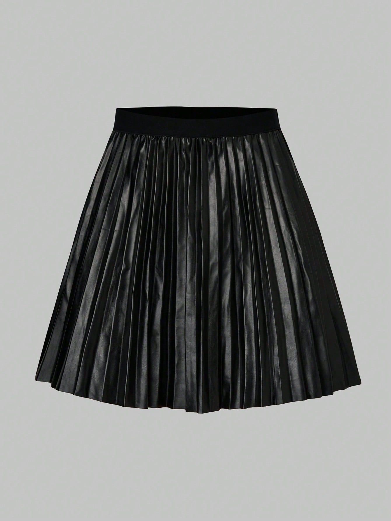 Plus Solid Pleated PU Skirt | SHEIN