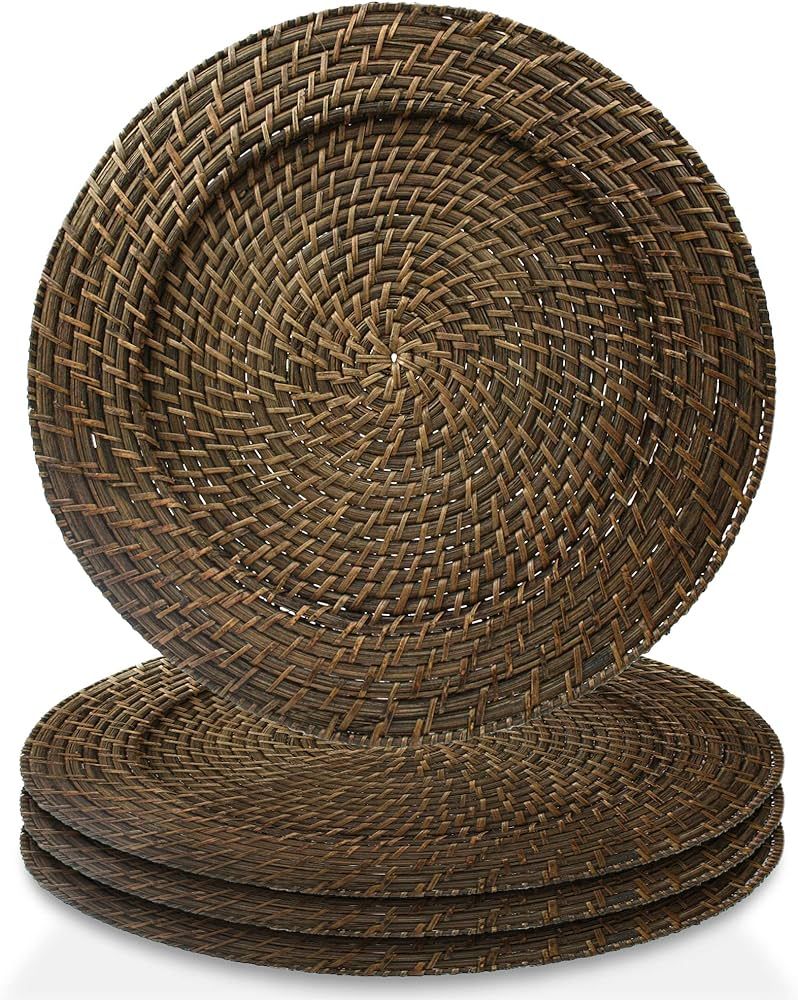 ChargeIt by Jay 13" Round Rattan Charger, Set of 4, Brick Brown | Amazon (CA)