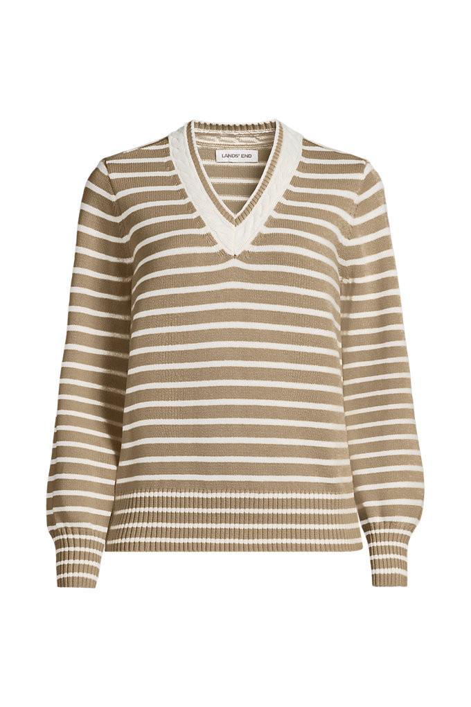 Women's Drifter Set in Sleeve Vneck Sweater - Lands' End - Ivory - XS | Lands' End (US)