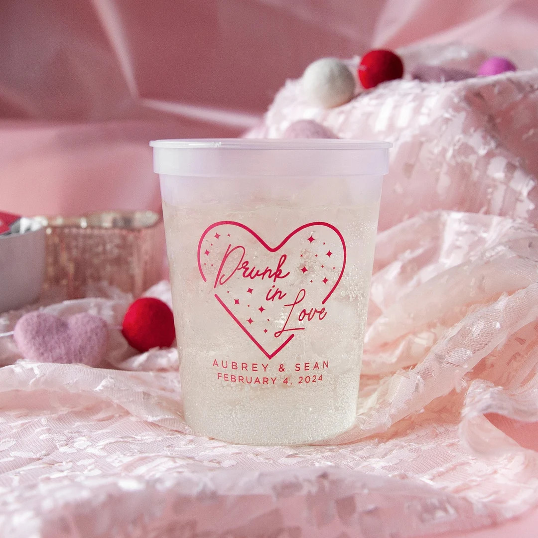 Drunk in Love Cups 16oz Plastic Stadium Cups, Personalized Party Cups, Wedding Favor, Wedding Cup... | Etsy (US)
