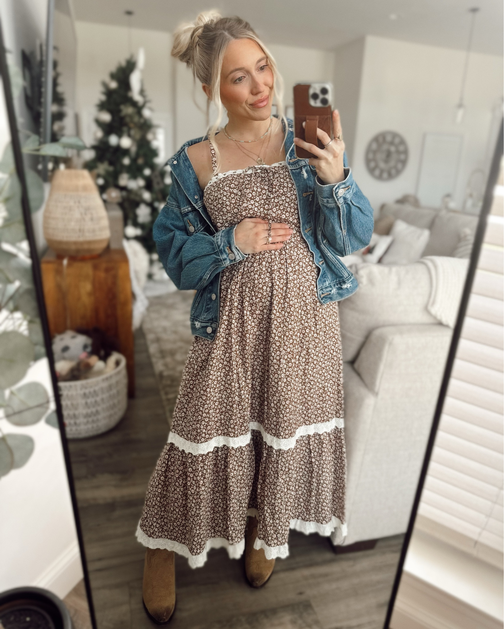Casual maternity style for the cozy season ✨🤎
Wearing this bump-friendly floral maxi from PinkBlush—super comfy, stretchy, and perfect for dressing up or down. I layered it with a classic denim jacket and my go-to boots for that effortless vibe. 

Linking everything I’m wearing + similar options for mamas-to-be!

Use code KERSTYN15 to save on PinkBlush 🤎
#maternitystyle #pregnancyoutfits #pinkblushmaternity #bohofashion #ltkholiday #ltkpregnancy #ltkfashion

#LTKPetite #LTKBump #LTKootd