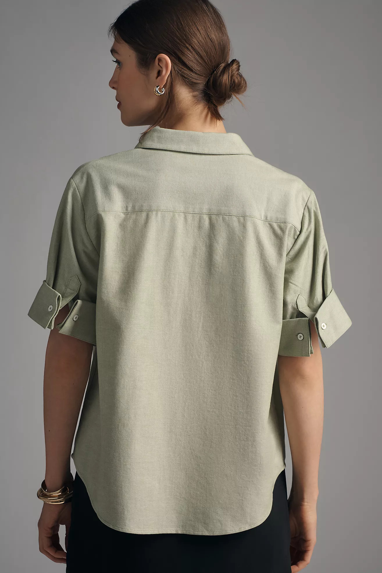 Maeve Rolled-Sleeve Oxford Buttondown Shirt | Anthropologie (US)