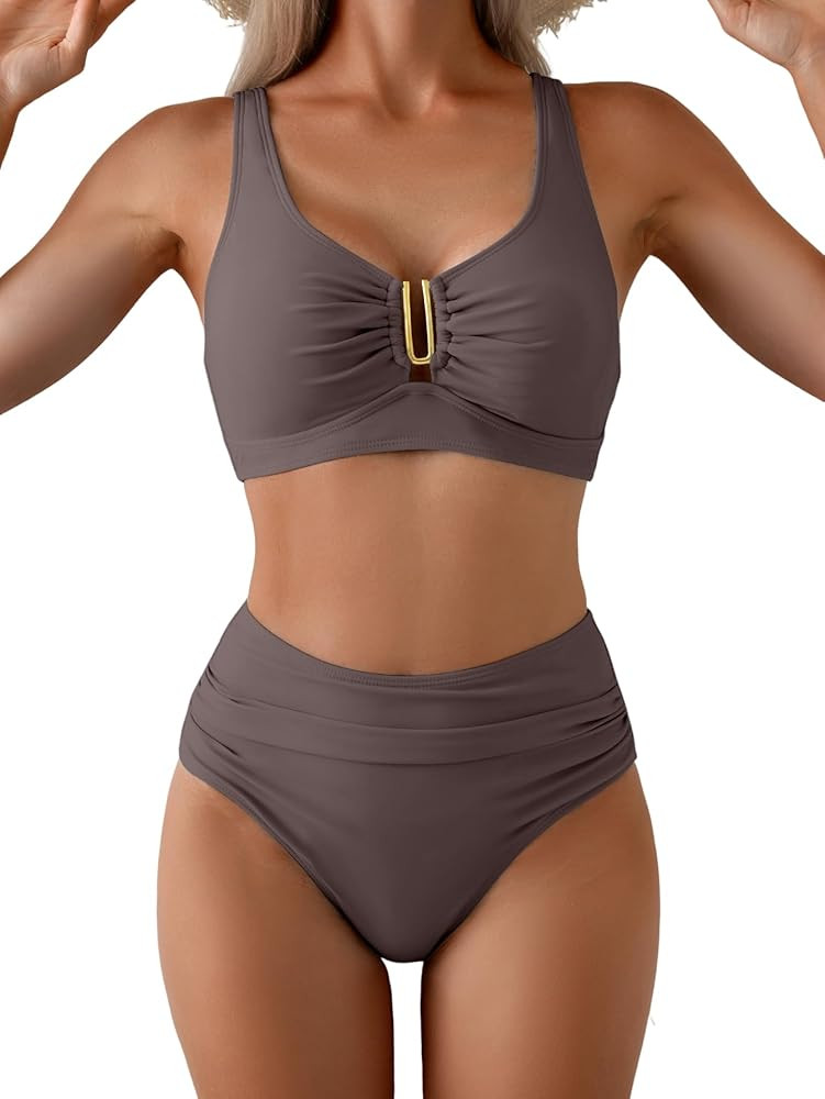 Eomenie Bikini Sets for Women High Waisted Two Piece Bathing Suit U Wired V Neck Swimsuit Adjusta... | Amazon (US)