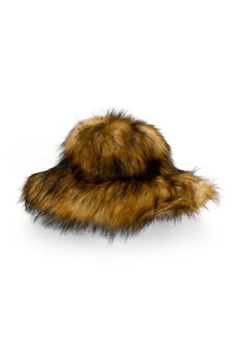 GRACELLE OVERSIZED FAUX FUR BUCKET HAT IN BROWN | AKIRA