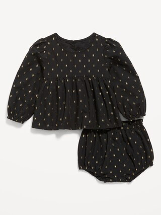 Long-Sleeve Metallic Clip-Dot Top &amp; Bloomer Shorts Set for Baby | Old Navy (US)