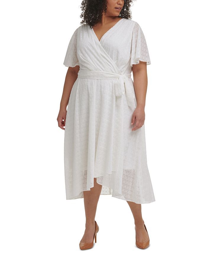 Tommy Hilfiger Plus Size Eyelet Faux-Wrap Dress & Reviews - Dresses - Plus Sizes - Macy's | Macys (US)