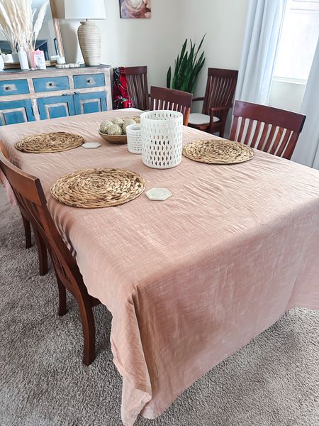 Dinning room update. The tablecloth is perfect for the season and the color is right for my decor.
I got the 102x60 inches. 

Target finds. Living room. Dinning room decor. Home decor. Tablecloth. Placemats. Coasters. Decor. Pink. Father’s day. Holiday. 

#LTKGiftGuide #LTKHome #LTKSeasonal
