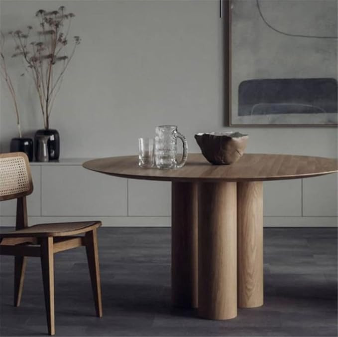 NIUYAO Modern Round Solid Wood Dining Table, 39.5" W Circular Tabletop with 3 Legs Pedestal for D... | Amazon (US)