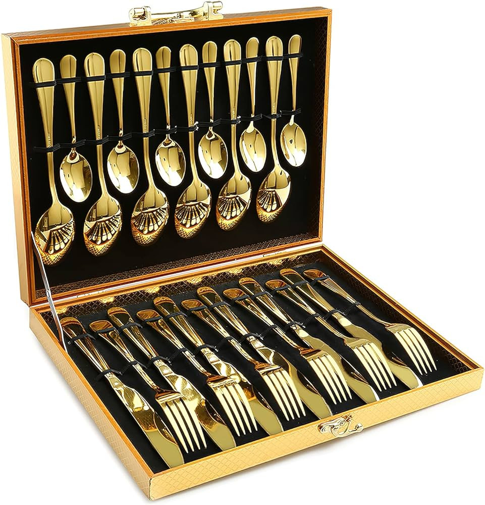Gold Silverware Set, OGORI 24-Piece Gold Forged Stainless Steel Flatware Set, Service of 6 | Amazon (US)