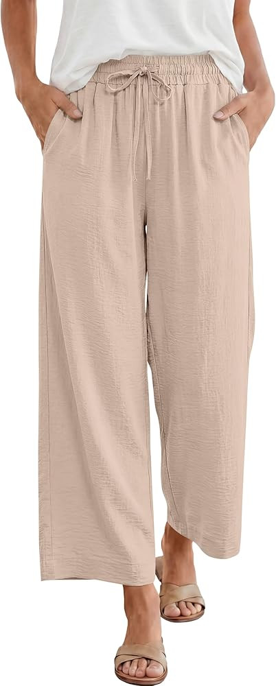 ANRABESS Women Wide Leg Capri Pants Summer Palazzo High Waisted Casual Loose Lounge Flowy Cropped... | Amazon (US)