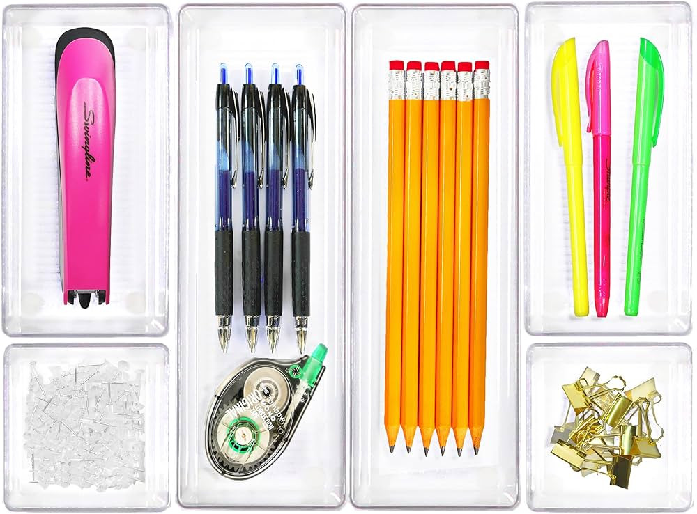6 Pack - Simple Houseware Clear Plastic Desk Drawer Organizers | Amazon (US)