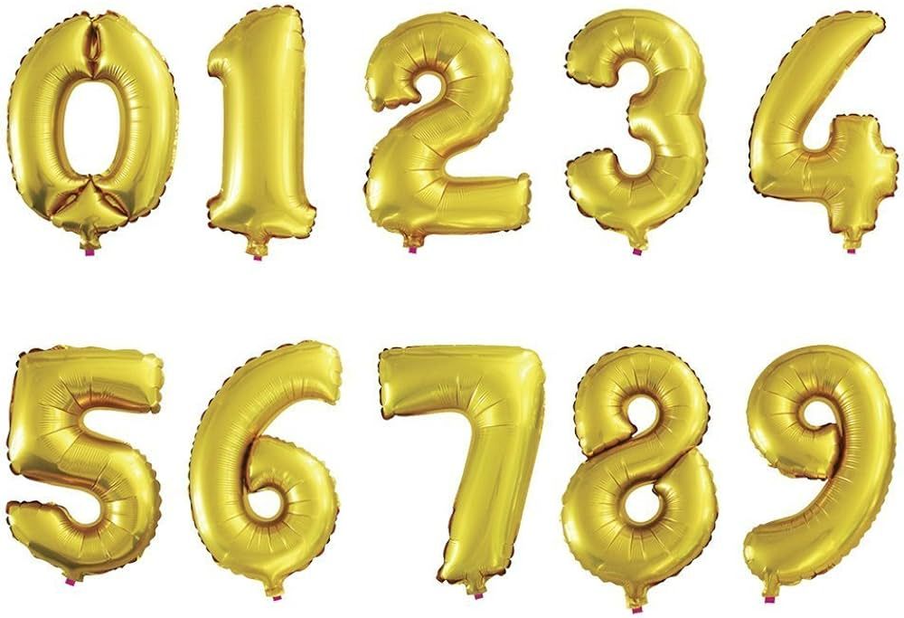 10 pcs 16inch Number Gold Balloons, 0~9 Gold Foil Balloons for Birthday Wedding Party Decorations... | Amazon (US)