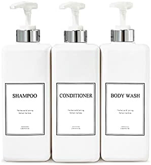 CNC 27.05 oz Pump Bottle of The Bathroom, 4 Waterproof Label Sticker, Pack of 3 Shower Plastic Bo... | Amazon (US)
