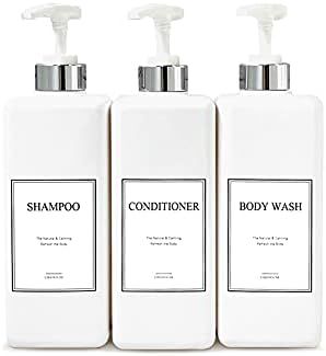 CNC 27.05 oz Pump Bottle of The Bathroom, 4 Waterproof Label Sticker, Pack of 3 Shower Plastic Bo... | Amazon (US)