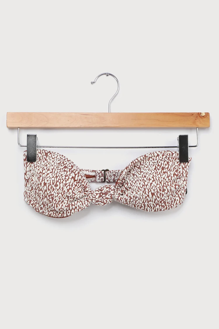 Wild Shadows Brown Animal Print Knotted Bandeau Bikini Top | Lulus (US)