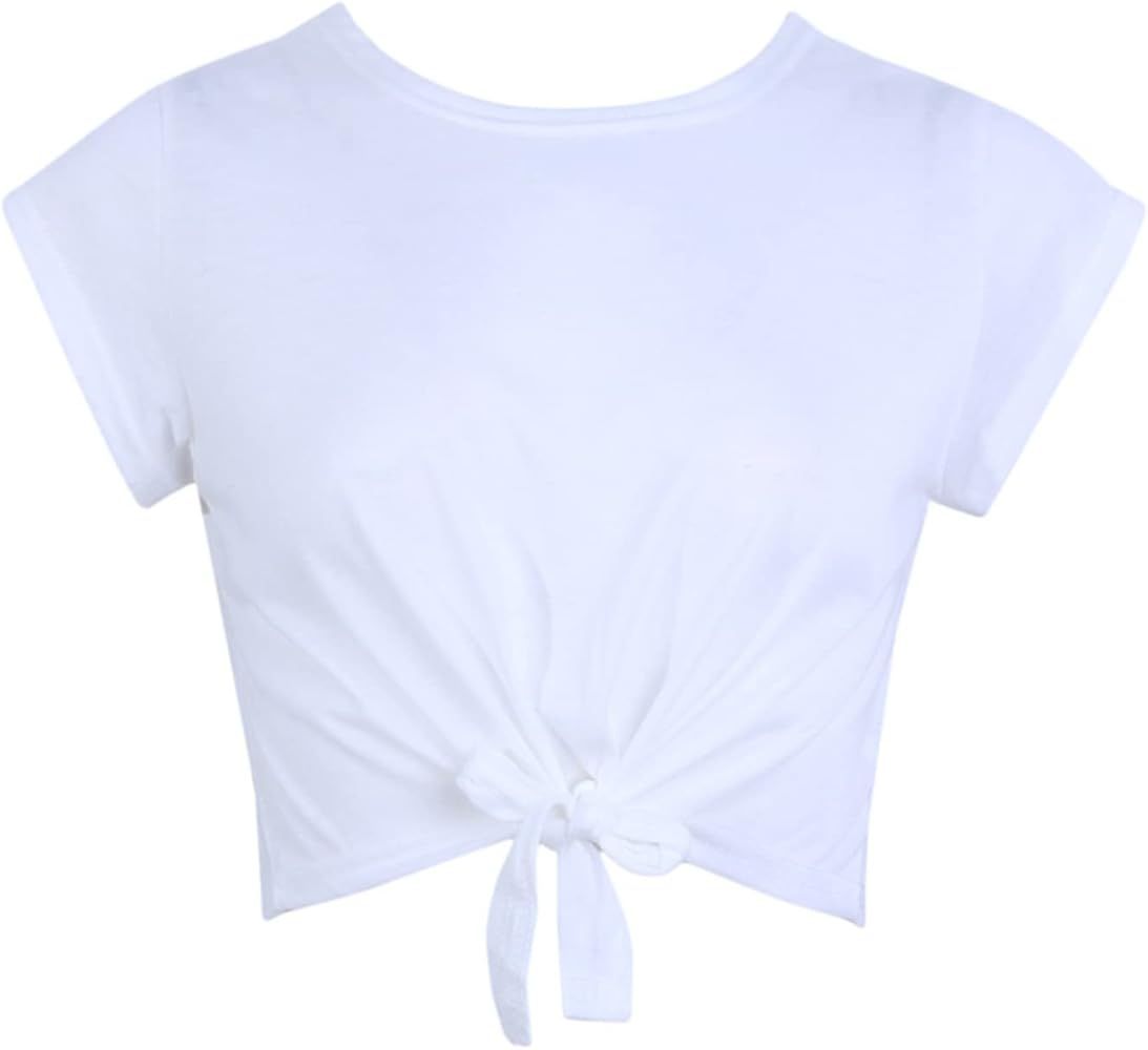 Summer Women Knotted Tie Front Crop Top Cropped Female T Shirt Casual Blouse Tanks Vest for Women | Amazon (US)