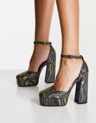 ASOS DESIGN Priority platform high heel shoes in jacquard | ASOS (Global)
