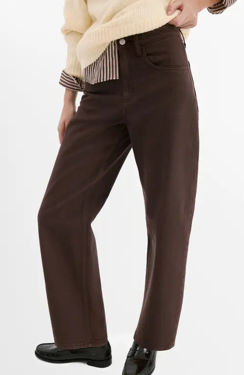 MANGO High Waist Barrel Jeans in Chocolate at Nordstrom, Size 2 | Nordstrom