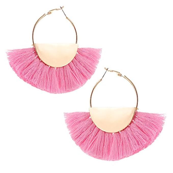 VK Accessories Semicircle Fan Shape Tassel Earrings Hoop Dangle Ear Drop Soriee for Women | Amazon (US)