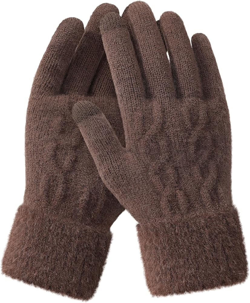 Winter Gloves Women - Elastic Faux Fur Cuffs Winter Gloves for Women Men Touch Screen Thick Women... | Amazon (US)