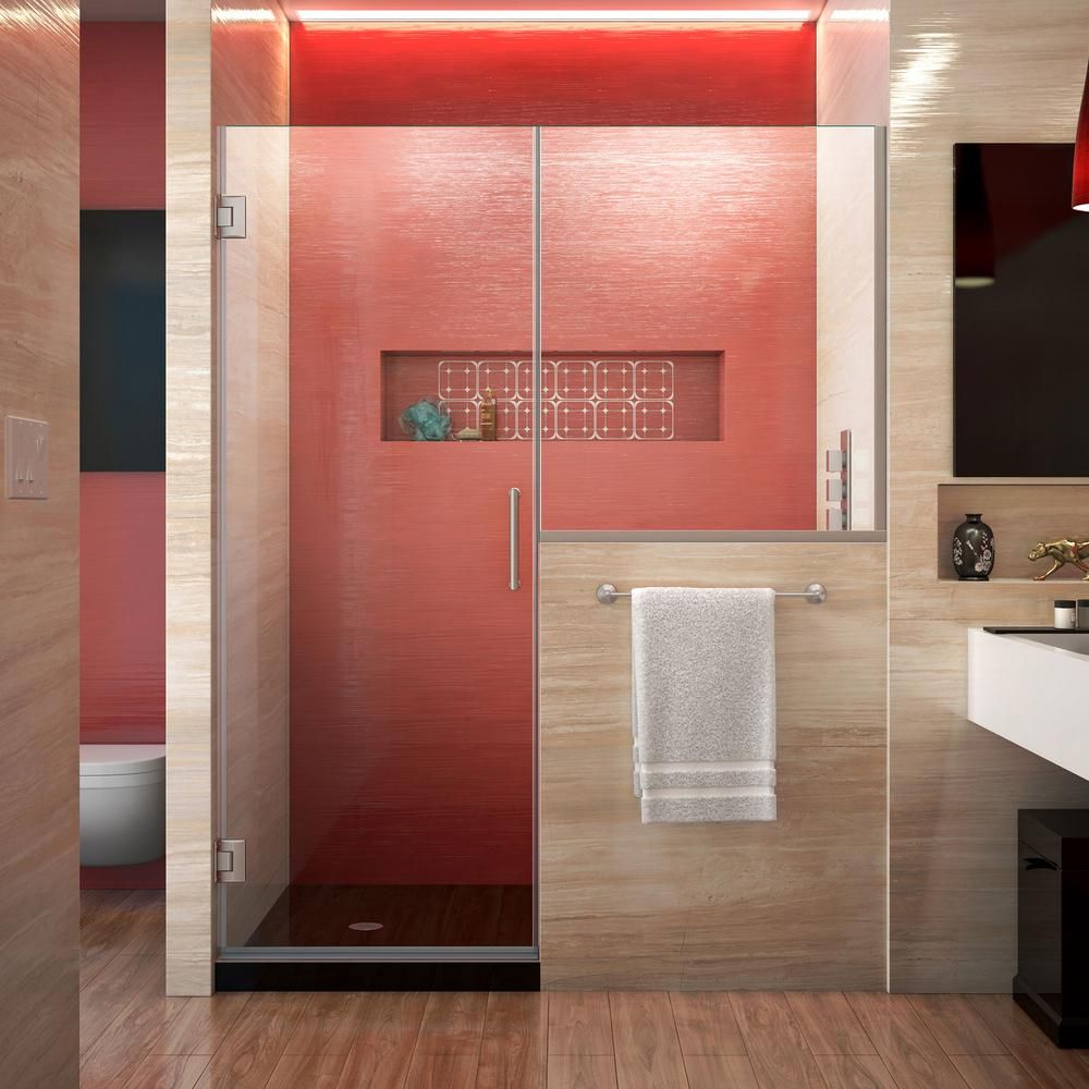 DreamLine Unidoor Plus 48 in. to 48-1/2 in. x 72 in. Frameless Pivot Shower Door in Brushed Nicke... | The Home Depot