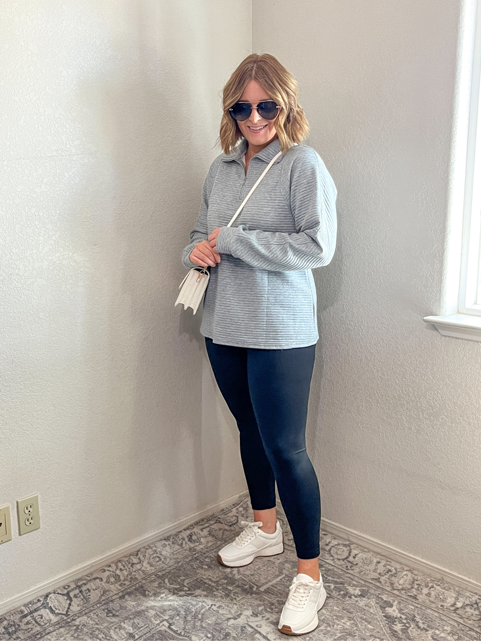Casual outfit! Grey pullover (wearing L) leggings (wearing L)

#LTKfindsunder50 #LTKshoecrush #LTKmidsize