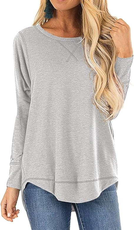 HIYIYEZI Fall Tops for Women Long Sleeve Side Split Casual Loose Tunic Top | Amazon (US)