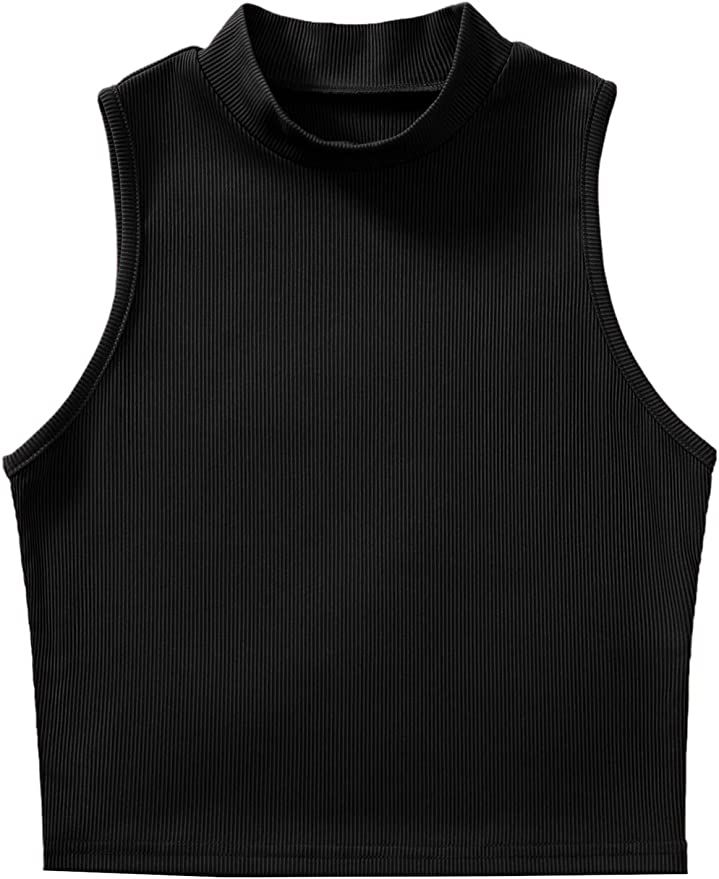 Verdusa Women's Basic Sleeveless Mock Neck Rib Knit Tank Crop Top | Amazon (US)