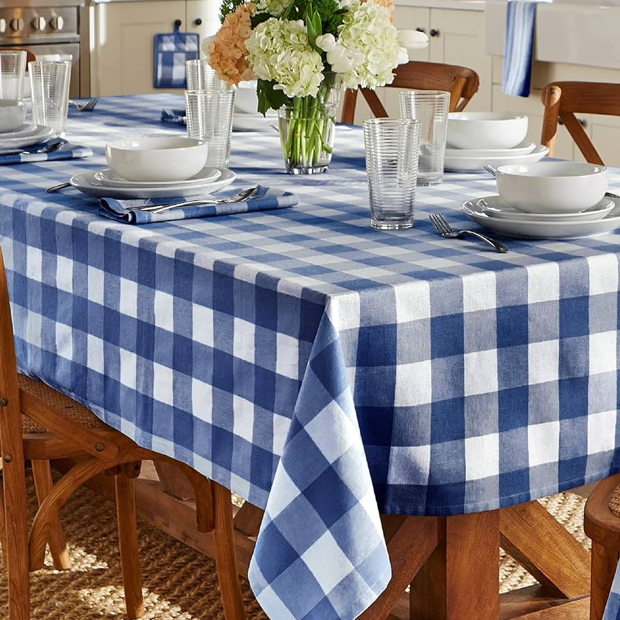 Elrene Home Fashions Farmhouse Living Buffalo-Check Tablecloth, 52" x 70", Blue/White | Amazon (US)