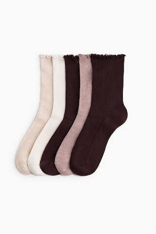 H & M - 5-pack Rib-knit Socks - Beige Melange/Burgundy | H&M (US + CA)