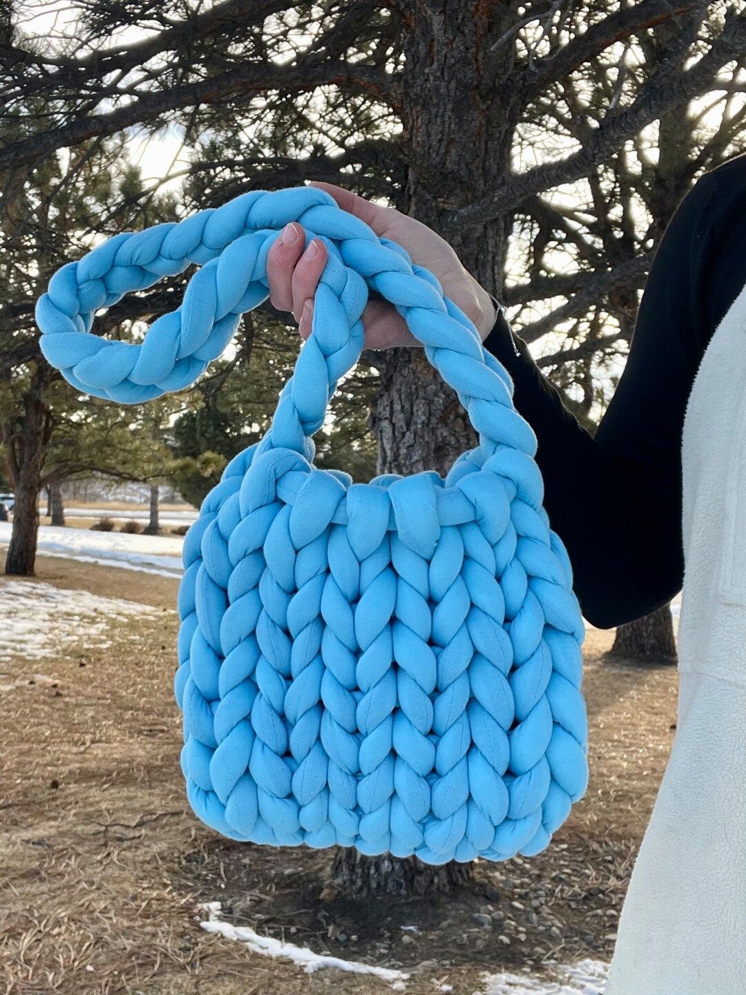 Handmade Chunky Knit Shoulder Bag, Chunky Knit Bag, Crochet Tote Bag, Boho Bubble Bag Baby Blue -... | Etsy (US)