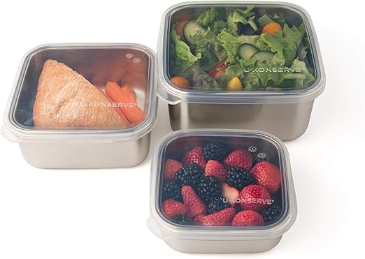 U-Konserve To-Go Stainless Steel Square Food-Storage Bento Box Container 50oz - Clear Silicone Li... | Amazon (US)