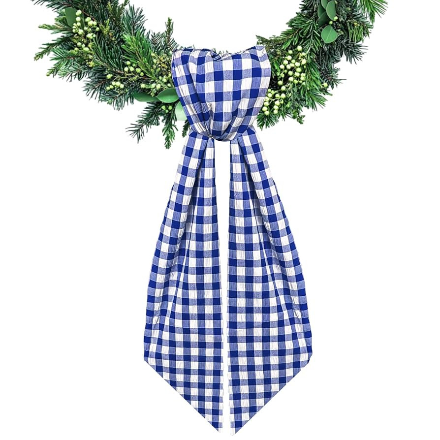 Wreath Sash for Front Door Blue White Buffalo Plaid Seersucker Wreath Satin Sash Burlap Garland R... | Amazon (US)