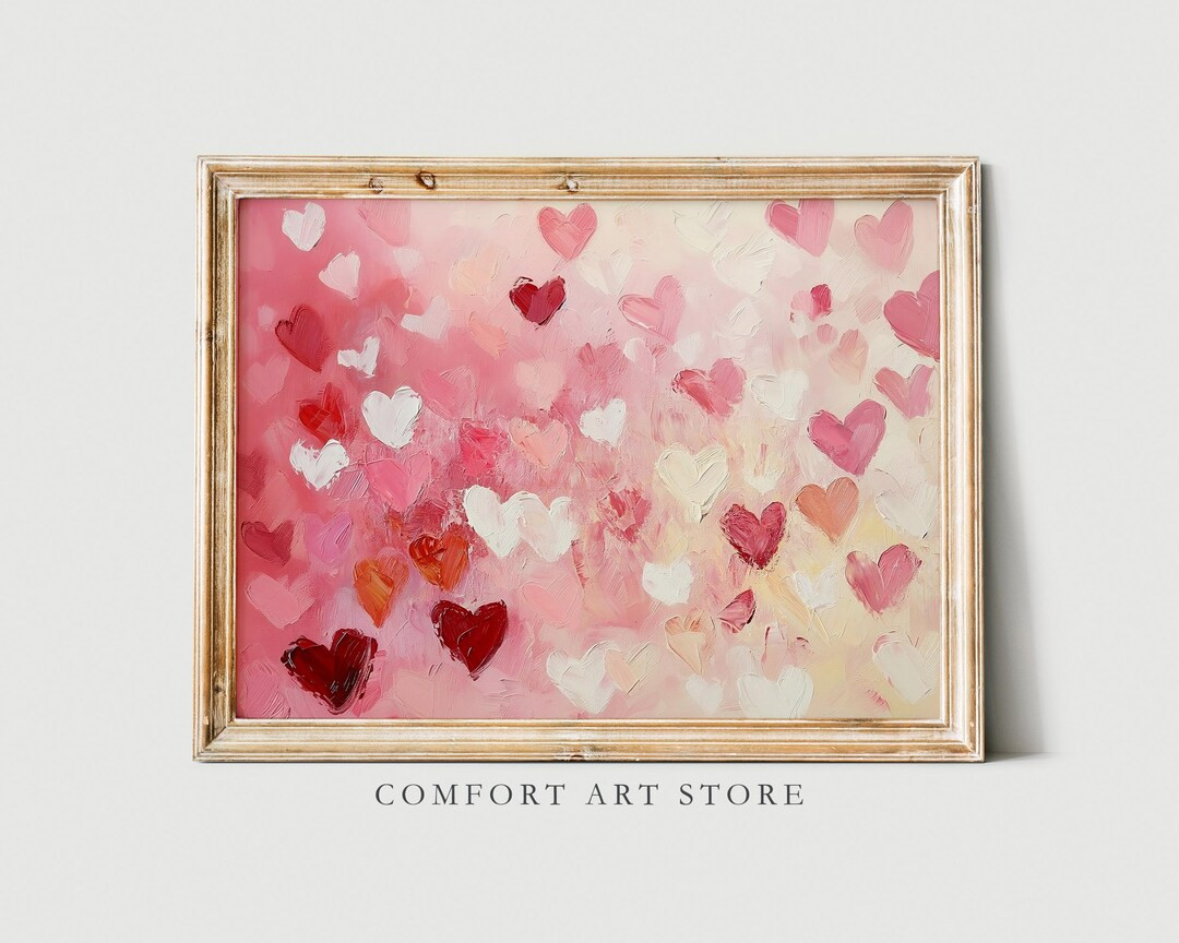 Valentines Day Print Red Pink Heart Wall Art Antique Vintage Valentines Oil Painting Decor Valent... | Etsy (US)