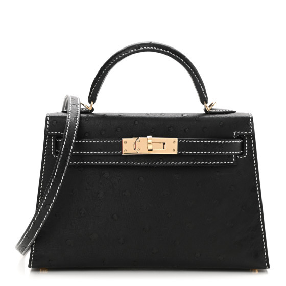 HERMES Ostrich Horseshoe Kelly Sellier Mini 20 Black | FASHIONPHILE (US)