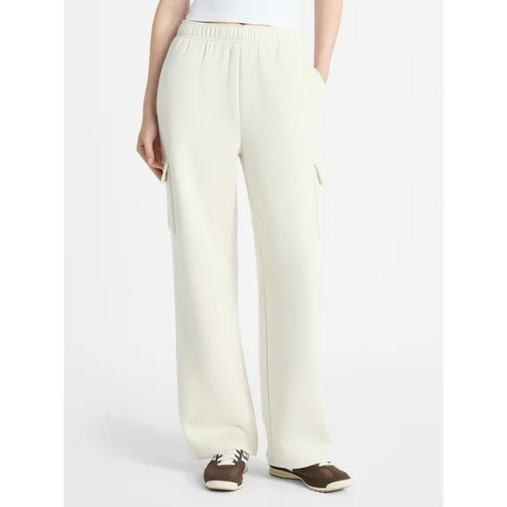 No Boundaries Fleece Cargo Wide-Leg Pants, 30'' Inseam, Women's | Walmart (US)