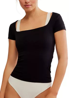 Free People Women's Sunfade Clean Lines Baby Tee, Black, M/L | Belk